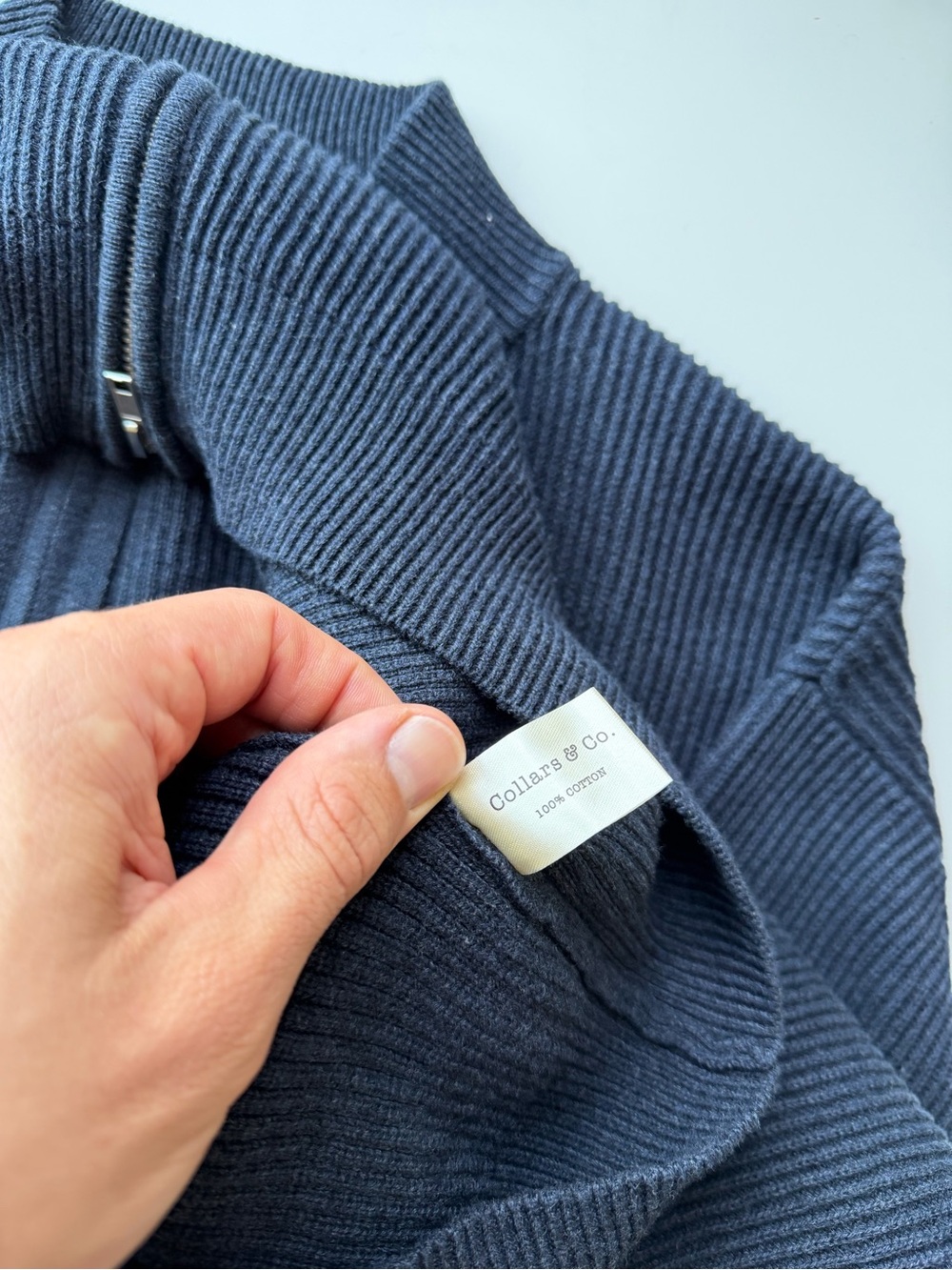 Collars & Co Men’s Navy Ribbed Zip-Up Sweater - Picture 3 of 6